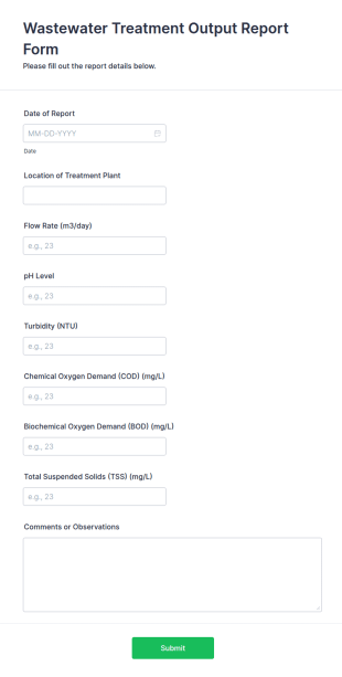 Wastewater Treatment Output Report Form Template