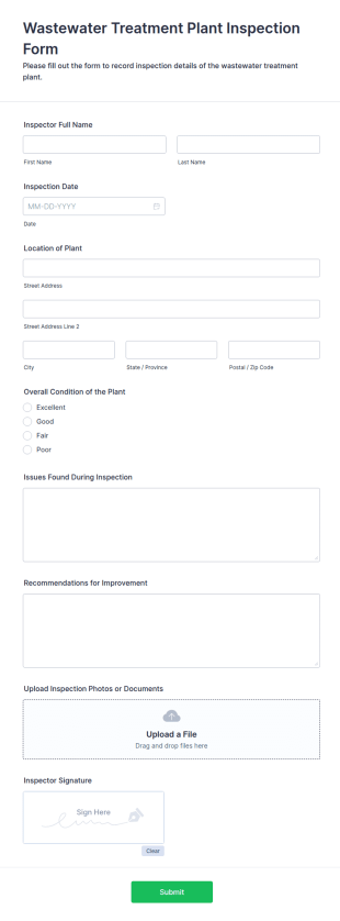 Wastewater Treatment Plant Inspection Form Template