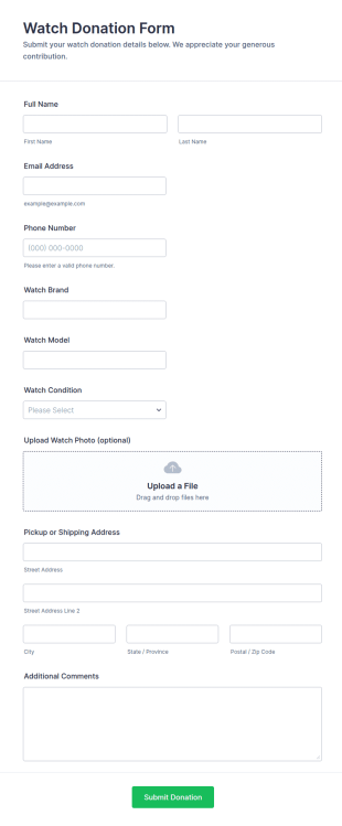 Watch Donation Form Template