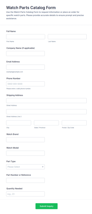 Watch Parts Catalog Form Template