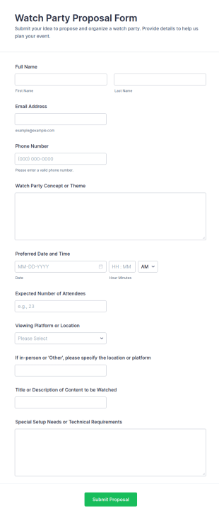 Watch Party Proposal Form Template