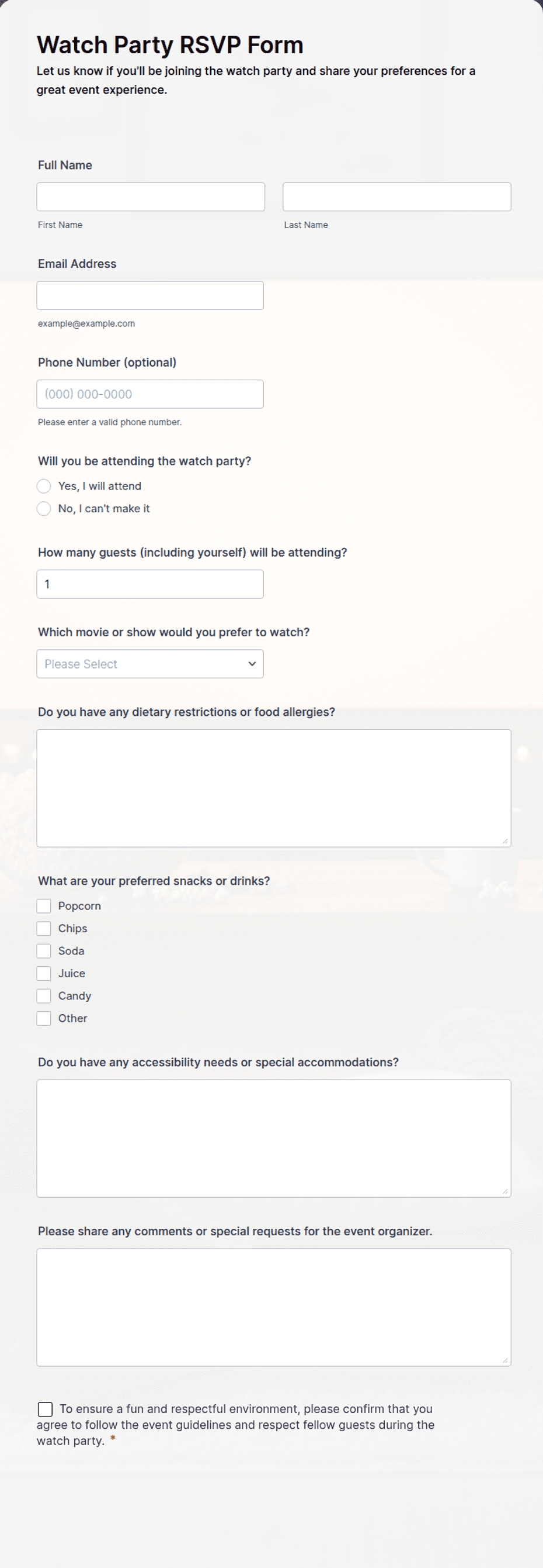 Watch Party RSVP Form Template | Jotform
