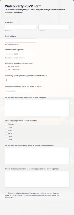 Watch Party RSVP Form Template