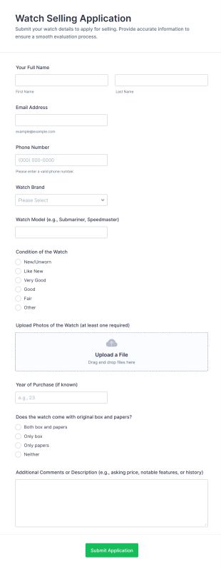 Watch Selling Application Form Template