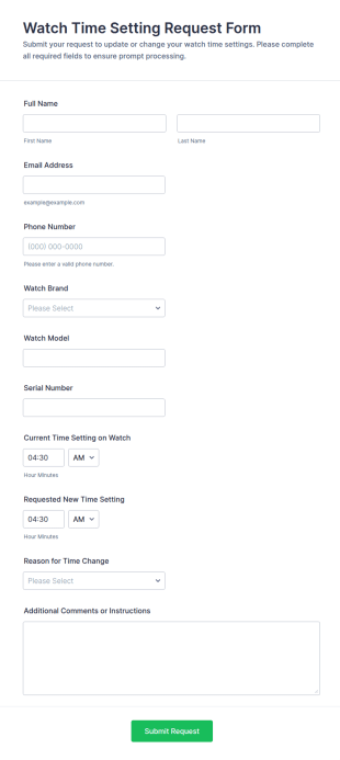 Watch Time Setting Request Form Template