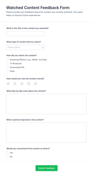 Watched Content Feedback Form Template
