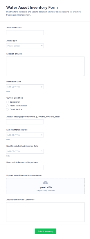 Water Asset Inventory Form Template