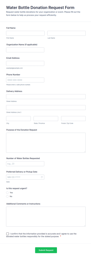 Water Bottle Donation Request Form Template
