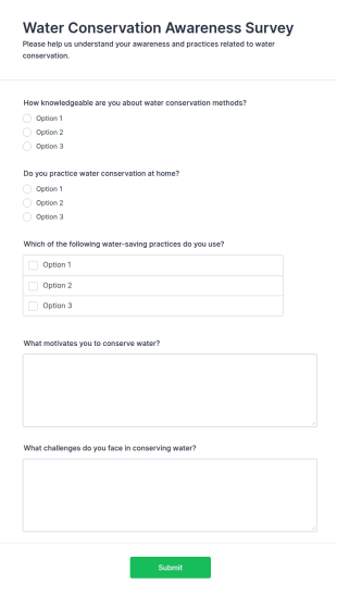 Water Conservation Awareness Survey Form Template