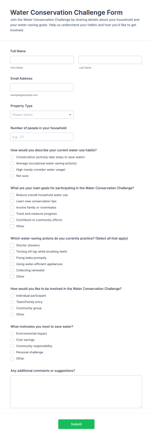 Water Conservation Challenge Form Template