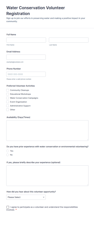 Water Conservation Volunteer Registration Form Template