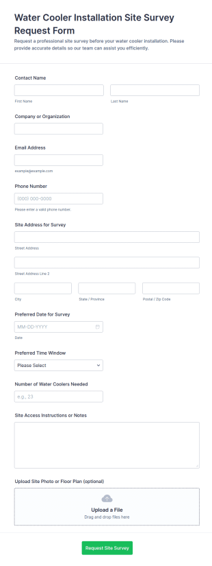 Water Cooler Installation Site Survey Request Form Template