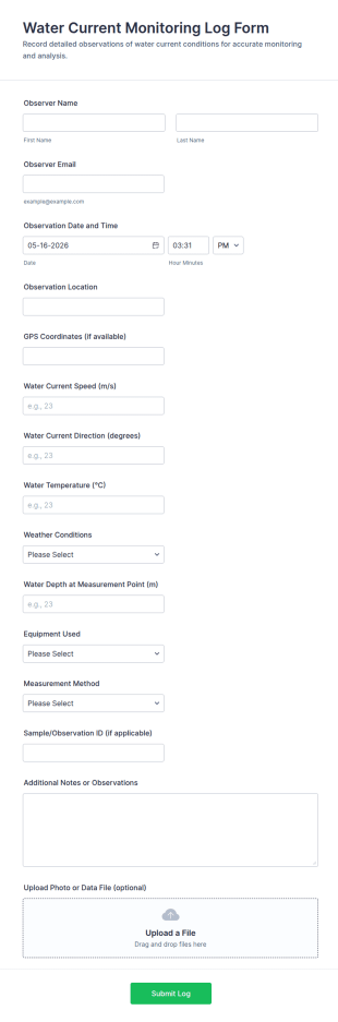 Water Current Monitoring Log Form Template