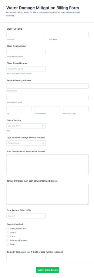 Water Damage Mitigation Billing Form Template