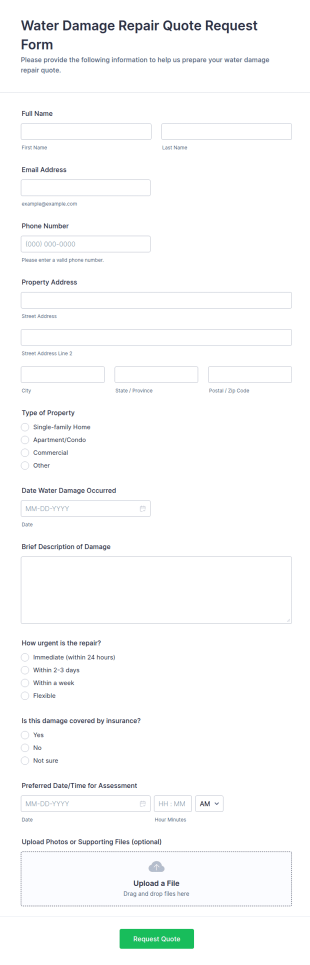 Water Damage Repair Quote Request Form Template