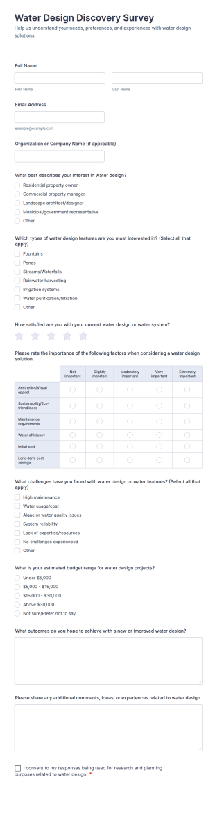 Water Design Discovery Survey Form Template