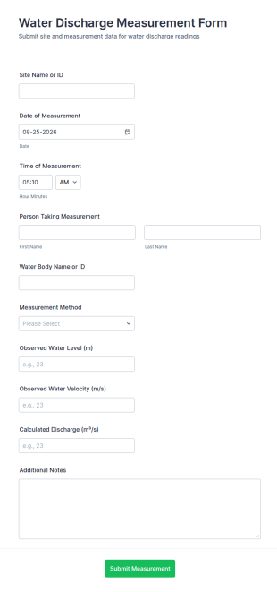 Water Discharge Measurement Form Template