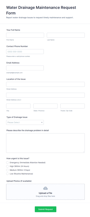 Water Drainage Maintenance Request Form Template