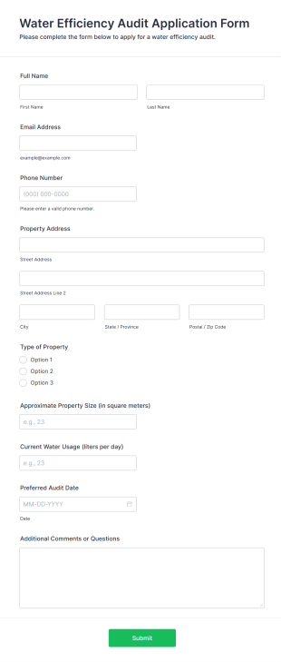Water Efficiency Audit Application Form Form Template