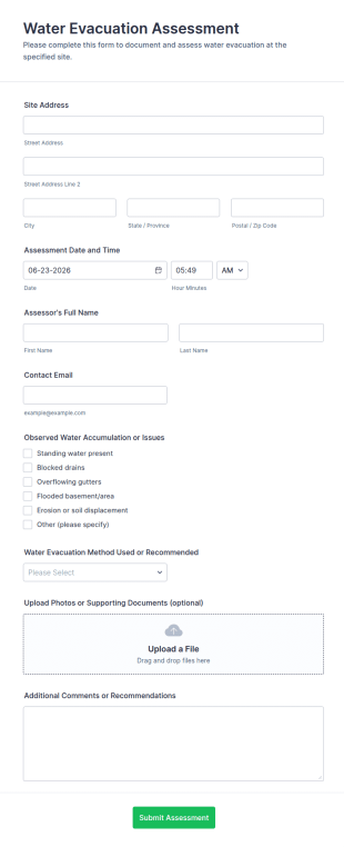 Water Evacuation Assessment Form Template