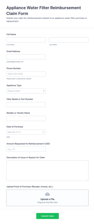 Water Filter Reimbursement Claim Form Template