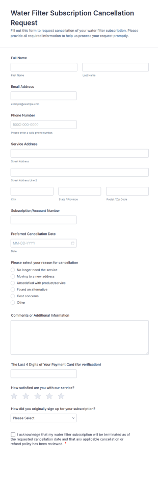 Water Filter Subscription Cancellation Request Form Template