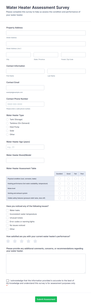 Water Heater Assessment Survey Form Template