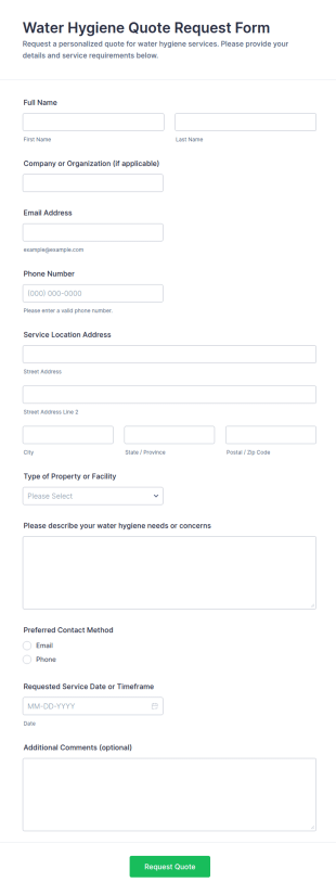 Water Hygiene Quote Request Form Template