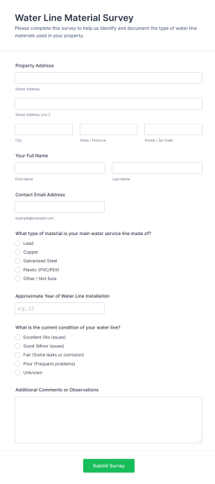 Water Line Material Survey Form Template