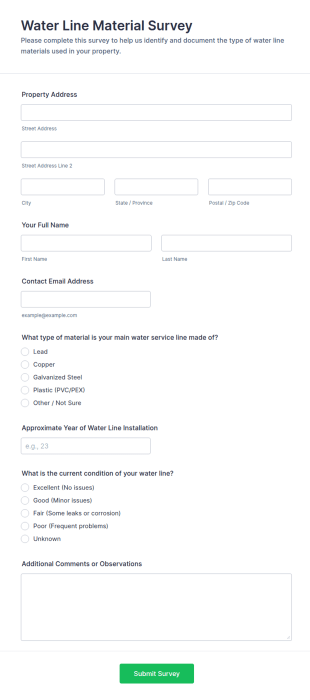 Water Line Material Survey Form Template