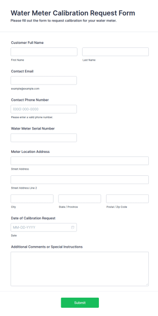Water Meter Calibration Request Form Template