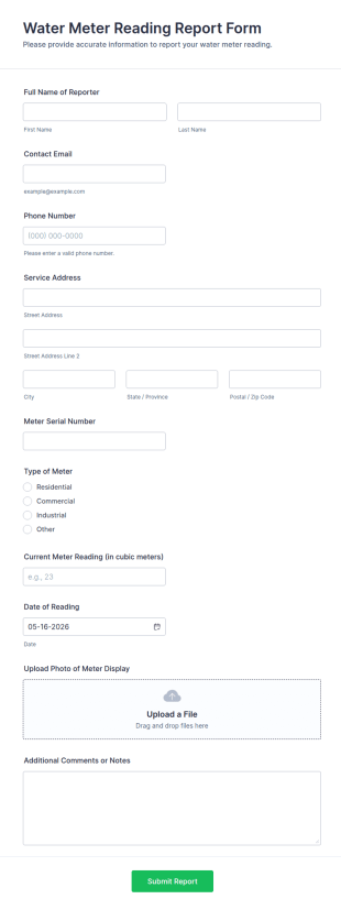 Water Meter Reading Report Form Template