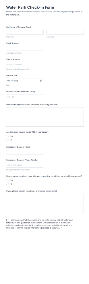 Water Park Check In Form Template