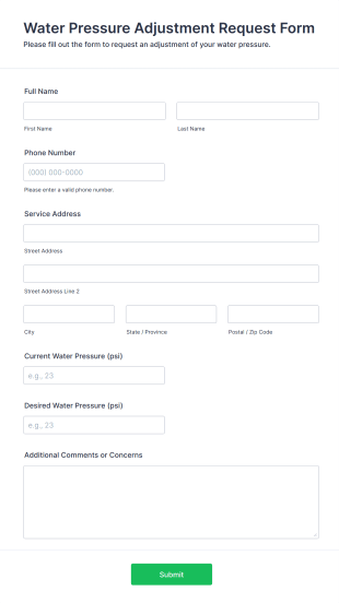 Water Pressure Adjustment Request Form Template