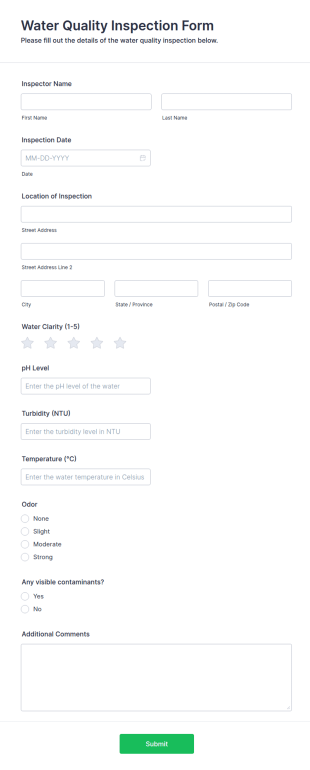 Water Quality Inspection Form Template