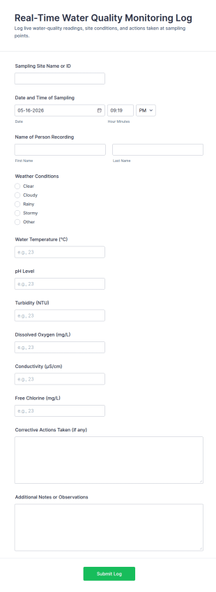 Water Quality Monitoring Log Form Template