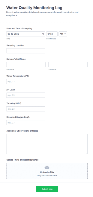 Water Quality Monitoring Log Form Template