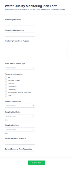 Water Quality Monitoring Plan Form Template
