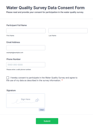 Water Quality Survey Data Consent Form Template