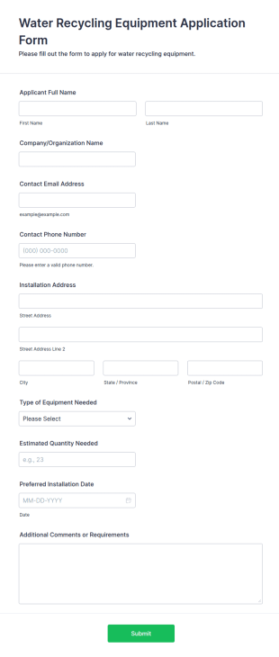 Water Recycling Equipment Application Form Template