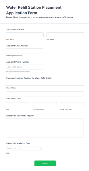Water Refill Station Placement Application Form Template