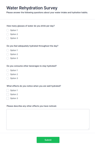 Water Rehydration Survey Form Template