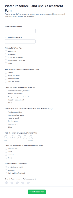 Water Resource Land Use Assessment Form Template