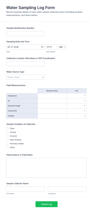 Water Sampling Log Form Template