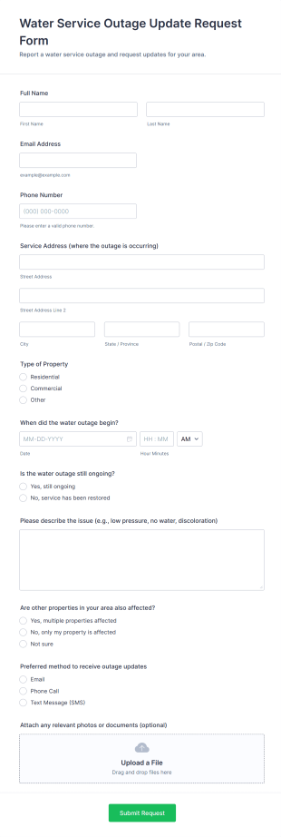 Water Service Outage Update Request Form Template