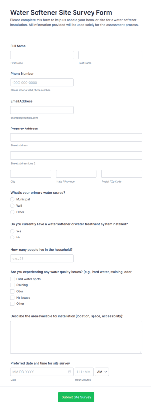 Water Softener Site Survey Form Template