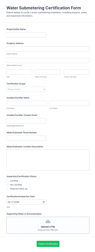 Water Submetering Certification Form Template