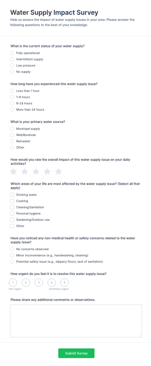 Water Supply Impact Survey Form Template