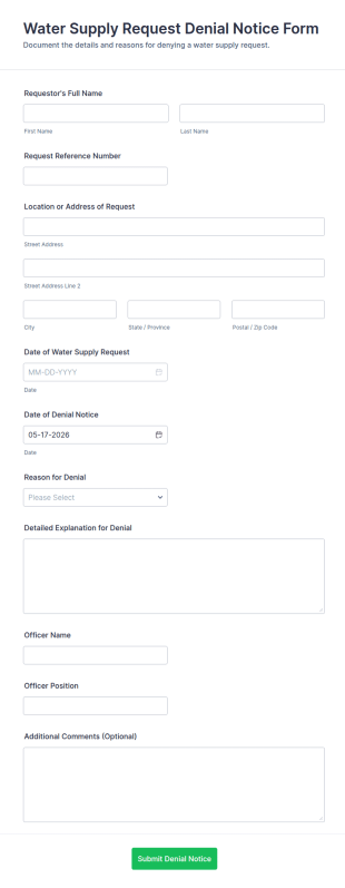 Water Supply Request Denial Notice Form Template