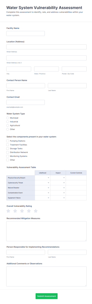 Water System Vulnerability Assessment Form Template